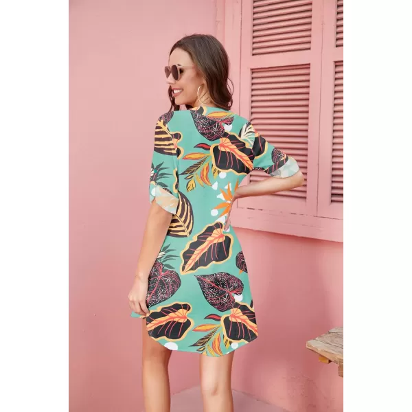 Ekouaer Womens Cover Up Shirt VNeck Swimsuit Beach Bikini Beachwear Button Down Bathing SuitZw532tropical Print