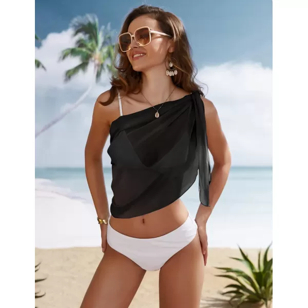 Ekouaer Womens Short Sarongs Chiffon Cover Ups Sheer Bikini Wraps for Swimwear S3XLBlack