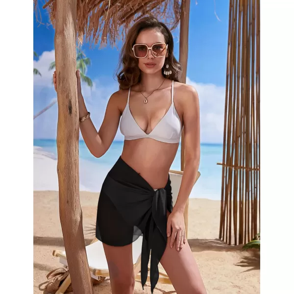 Ekouaer Womens Short Sarongs Chiffon Cover Ups Sheer Bikini Wraps for Swimwear S3XLBlack