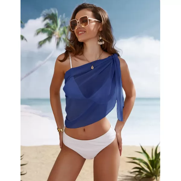 Ekouaer Womens Short Sarongs Chiffon Cover Ups Sheer Bikini Wraps for Swimwear S3XLBlue