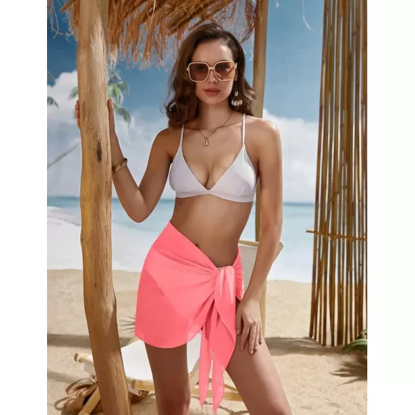 Ekouaer Womens Short Sarongs Chiffon Cover Ups Sheer Bikini Wraps for Swimwear S3XLCoral Pink