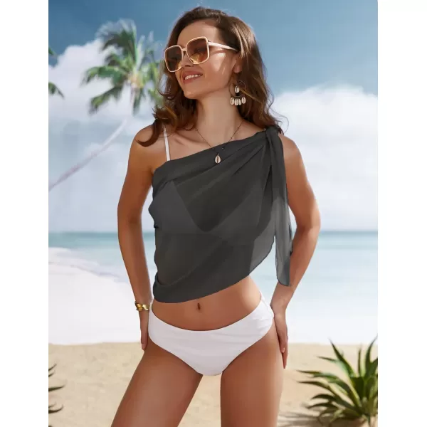 Ekouaer Womens Short Sarongs Chiffon Cover Ups Sheer Bikini Wraps for Swimwear S3XLDark Gray