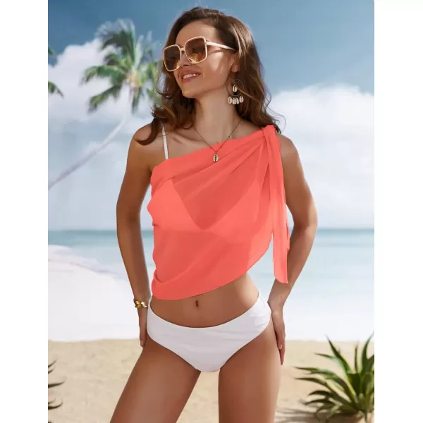 Ekouaer Womens Short Sarongs Chiffon Cover Ups Sheer Bikini Wraps for Swimwear S3XLFluorescent Orange