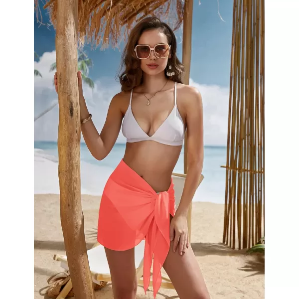 Ekouaer Womens Short Sarongs Chiffon Cover Ups Sheer Bikini Wraps for Swimwear S3XLFluorescent Orange