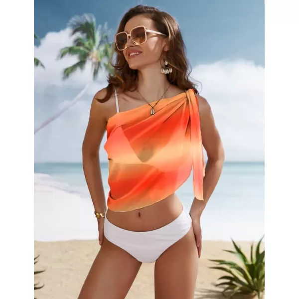 Ekouaer Womens Short Sarongs Chiffon Cover Ups Sheer Bikini Wraps for Swimwear S3XLOrange Gradient