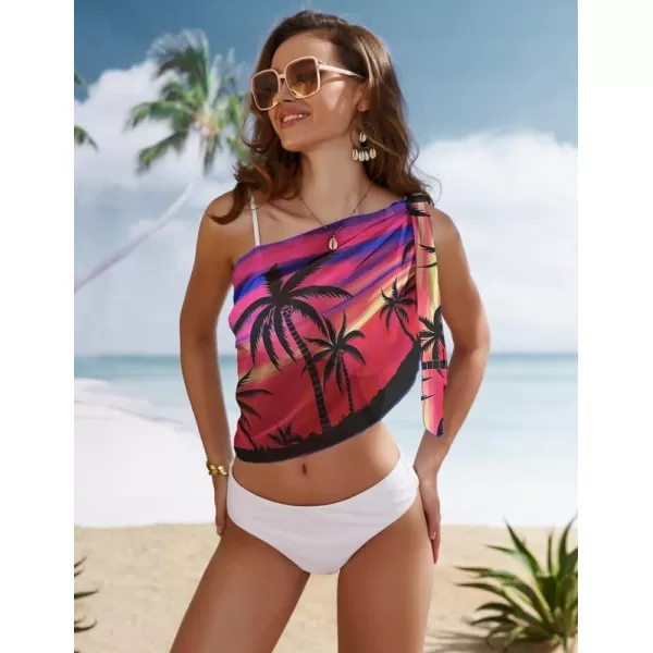 Ekouaer Womens Short Sarongs Chiffon Cover Ups Sheer Bikini Wraps for Swimwear S3XLPat19red Coconut Tree