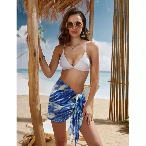 Ekouaer Womens Short Sarongs Chiffon Cover Ups Sheer Bikini Wraps for Swimwear S3XLPat1blue Tie Dye