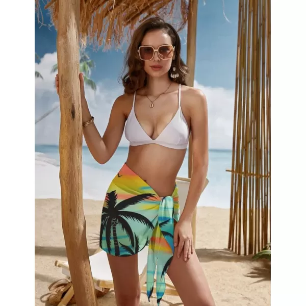 Ekouaer Womens Short Sarongs Chiffon Cover Ups Sheer Bikini Wraps for Swimwear S3XLPat25green Coconut Tree