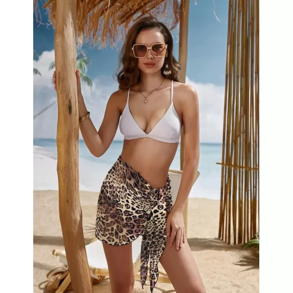 Ekouaer Womens Short Sarongs Chiffon Cover Ups Sheer Bikini Wraps for Swimwear S3XLPat3leopard Print