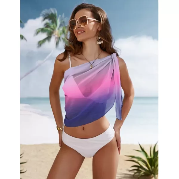 Ekouaer Womens Short Sarongs Chiffon Cover Ups Sheer Bikini Wraps for Swimwear S3XLPurple Gradient
