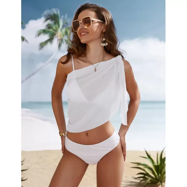 Ekouaer Womens Short Sarongs Chiffon Cover Ups Sheer Bikini Wraps for Swimwear S3XLWhite