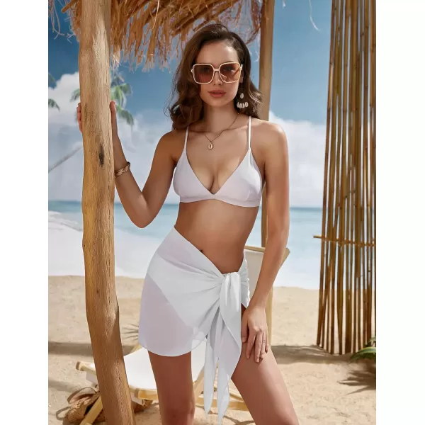 Ekouaer Womens Short Sarongs Chiffon Cover Ups Sheer Bikini Wraps for Swimwear S3XLWhite
