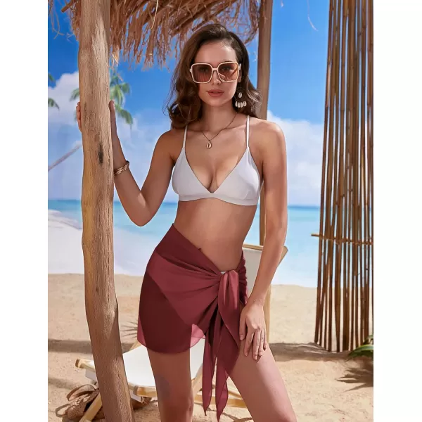 Ekouaer Womens Short Sarongs Chiffon Cover Ups Sheer Bikini Wraps for Swimwear S3XLWine Red