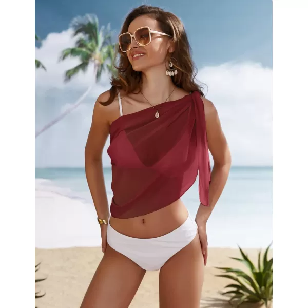 Ekouaer Womens Short Sarongs Chiffon Cover Ups Sheer Bikini Wraps for Swimwear S3XLWine Red