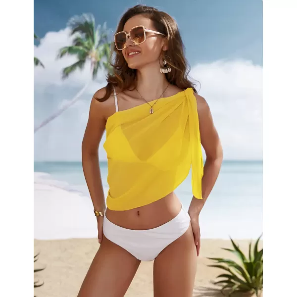 Ekouaer Womens Short Sarongs Chiffon Cover Ups Sheer Bikini Wraps for Swimwear S3XLYellow