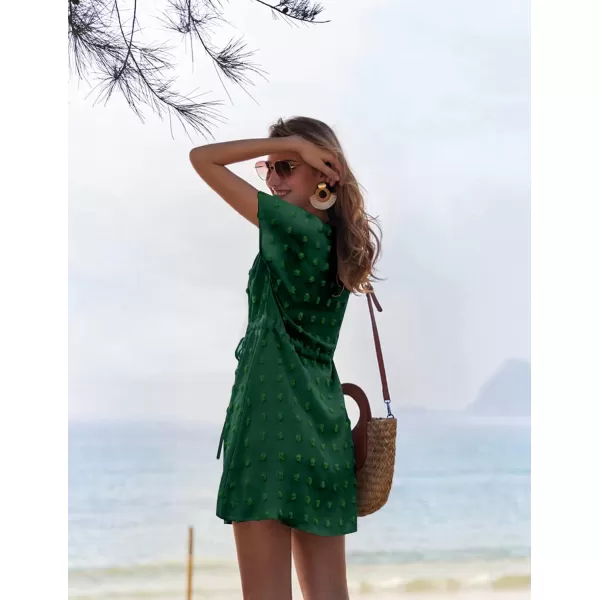 Ekouaer Womens Swimsuit Cover Up Swiss Dots Chiffon Bikini Beachwear Flowy Pom Pom CoverupsAdark Green