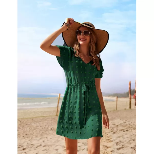 Ekouaer Womens Swimsuit Cover Up Swiss Dots Chiffon Bikini Beachwear Flowy Pom Pom CoverupsAdark Green