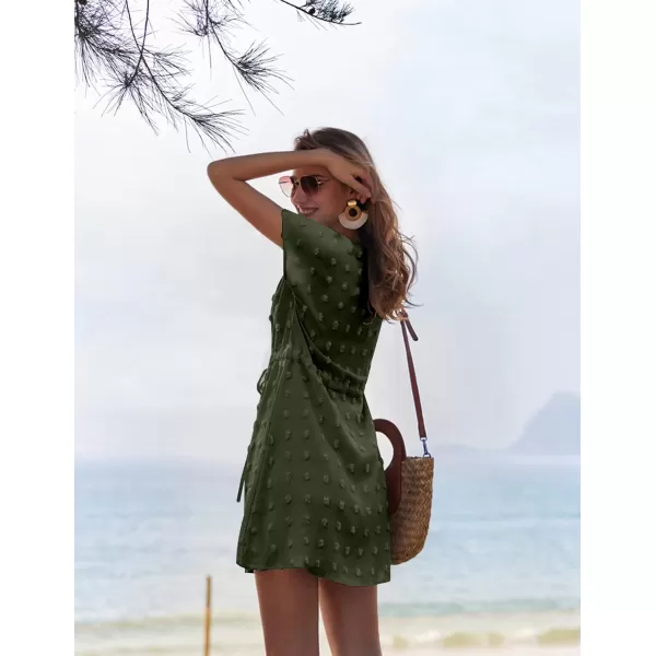 Ekouaer Womens Swimsuit Cover Up Swiss Dots Chiffon Bikini Beachwear Flowy Pom Pom CoverupsAdeep Army Green