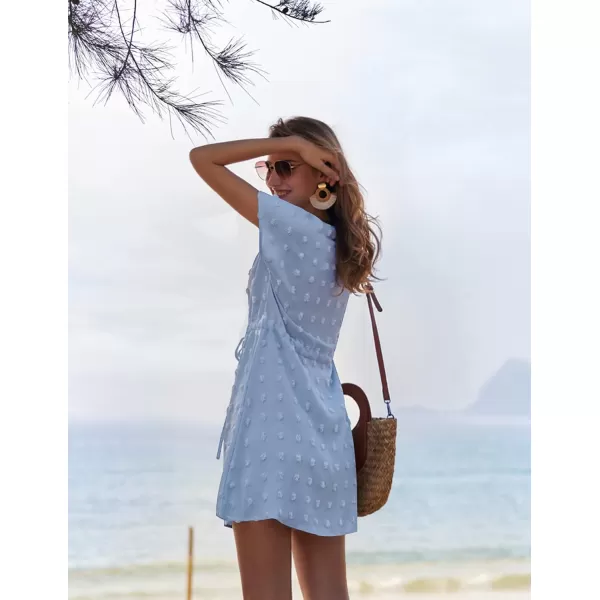 Ekouaer Womens Swimsuit Cover Up Swiss Dots Chiffon Bikini Beachwear Flowy Pom Pom CoverupsAsky Blue