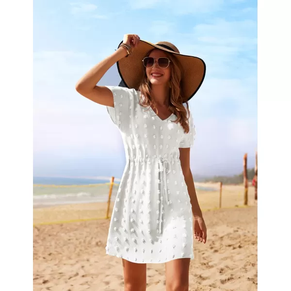 Ekouaer Womens Swimsuit Cover Up Swiss Dots Chiffon Bikini Beachwear Flowy Pom Pom CoverupsAwhite