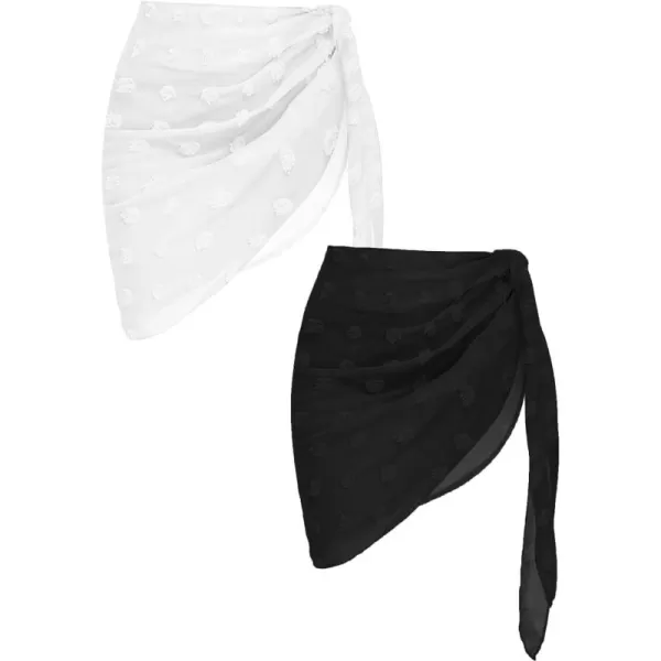 Ekouaer 2 Pcs Sarong Coverups for Women Beach Wrap Skirt Chiffon Swimsuit Coverup for Swimwear SXXLBlackWhite Dot