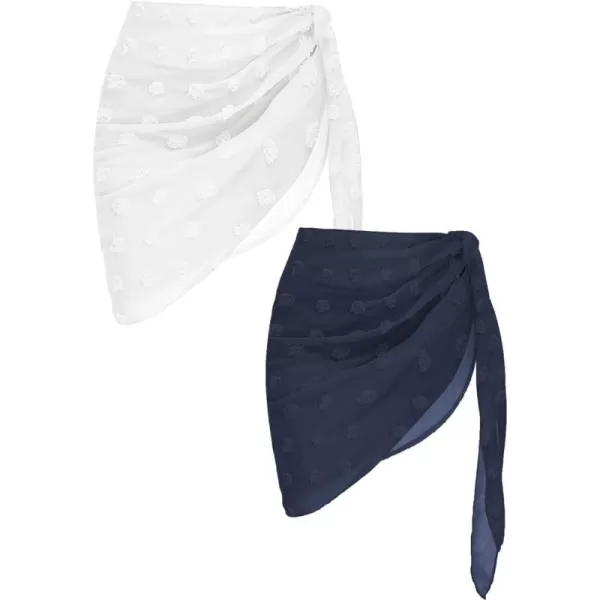Ekouaer 2 Pcs Sarong Coverups for Women Beach Wrap Skirt Chiffon Swimsuit Coverup for Swimwear SXXLNavyWhite Dot