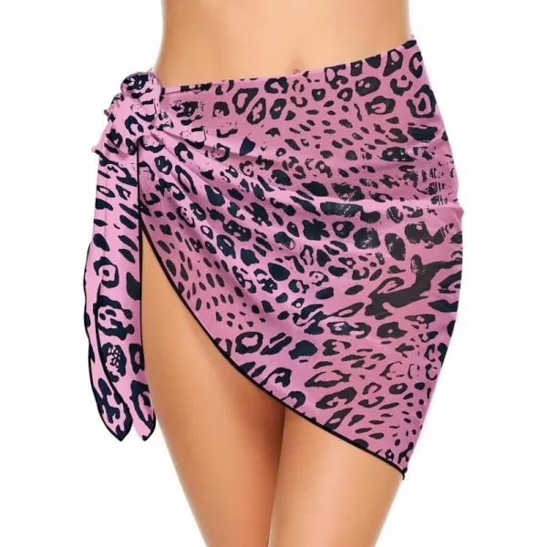Ekouaer Womens Short Sarongs Chiffon Cover Ups Sheer Bikini Wraps for Swimwear S3XLPat16purple Leopard Print