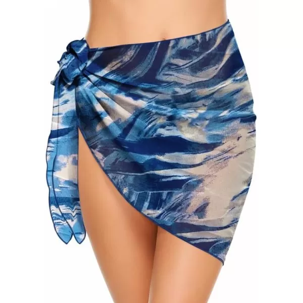 Ekouaer Womens Short Sarongs Chiffon Cover Ups Sheer Bikini Wraps for Swimwear S3XLPat1blue Tie Dye