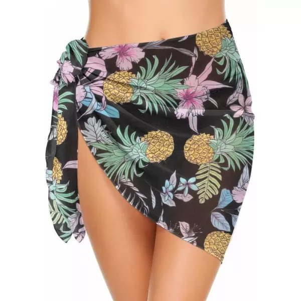 Ekouaer Womens Short Sarongs Chiffon Cover Ups Sheer Bikini Wraps for Swimwear S3XLPineapple Print
