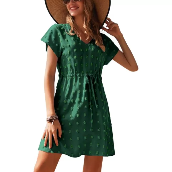 Ekouaer Womens Swimsuit Cover Up Swiss Dots Chiffon Bikini Beachwear Flowy Pom Pom CoverupsAdark Green