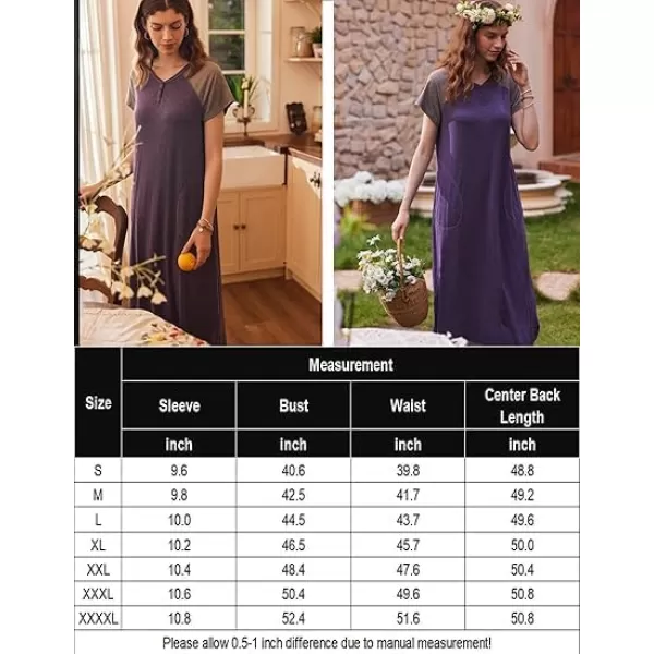 imageEkouaer Long Nightgown Womens Loungewear Short Sleeve Sleepwear Full Length Sleep Shirt with PocketsBlue Floral