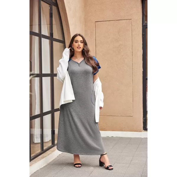 imageEkouaer Long Nightgown Womens Loungewear Short Sleeve Sleepwear Full Length Sleep Shirt with PocketsGreyBlue