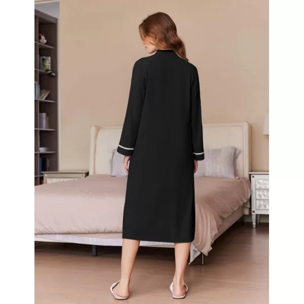 imageEkouaer Womens Zipper Robes Long Sleeve Loungewear Knee Length Housecoat Fleece Bathrobe with Pockets SXXLBlack