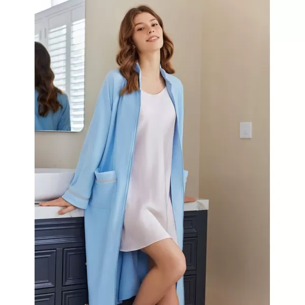 imageEkouaer Womens Zipper Robes Long Sleeve Loungewear Knee Length Housecoat Fleece Bathrobe with Pockets SXXLLight Blue