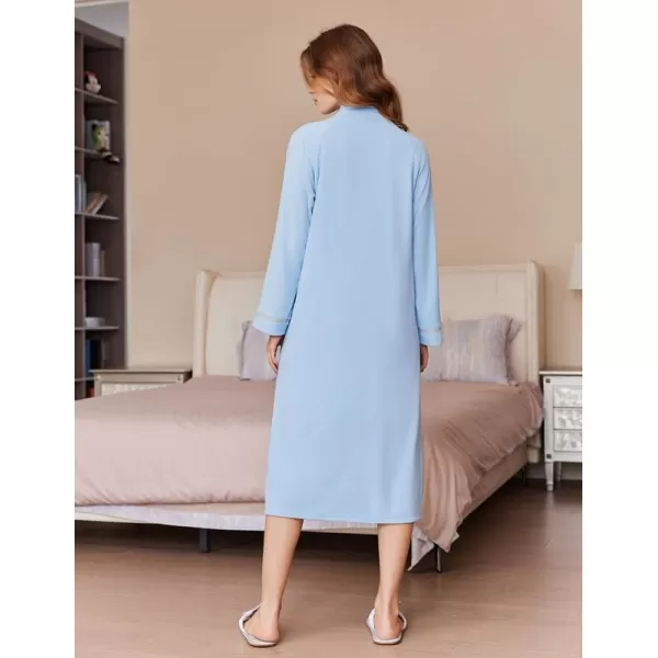 imageEkouaer Womens Zipper Robes Long Sleeve Loungewear Knee Length Housecoat Fleece Bathrobe with Pockets SXXLLight Blue