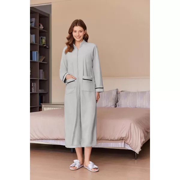 imageEkouaer Womens Zipper Robes Long Sleeve Loungewear Knee Length Housecoat Fleece Bathrobe with Pockets SXXLLight Gray