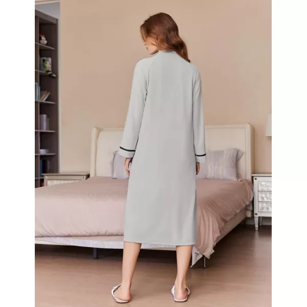 imageEkouaer Womens Zipper Robes Long Sleeve Loungewear Knee Length Housecoat Fleece Bathrobe with Pockets SXXLLight Gray