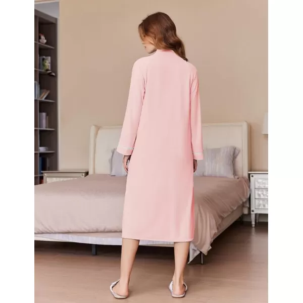 imageEkouaer Womens Zipper Robes Long Sleeve Loungewear Knee Length Housecoat Fleece Bathrobe with Pockets SXXLLight Pink