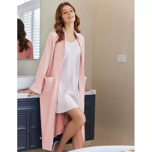 imageEkouaer Womens Zipper Robes Long Sleeve Loungewear Knee Length Housecoat Fleece Bathrobe with Pockets SXXLLight Pink