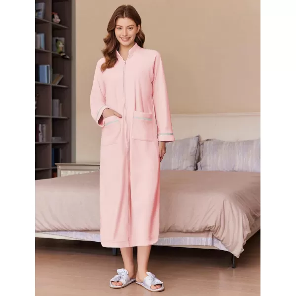 imageEkouaer Womens Zipper Robes Long Sleeve Loungewear Knee Length Housecoat Fleece Bathrobe with Pockets SXXLLight Pink