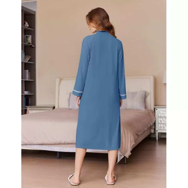 imageEkouaer Womens Zipper Robes Long Sleeve Loungewear Knee Length Housecoat Fleece Bathrobe with Pockets SXXLNavy Blue