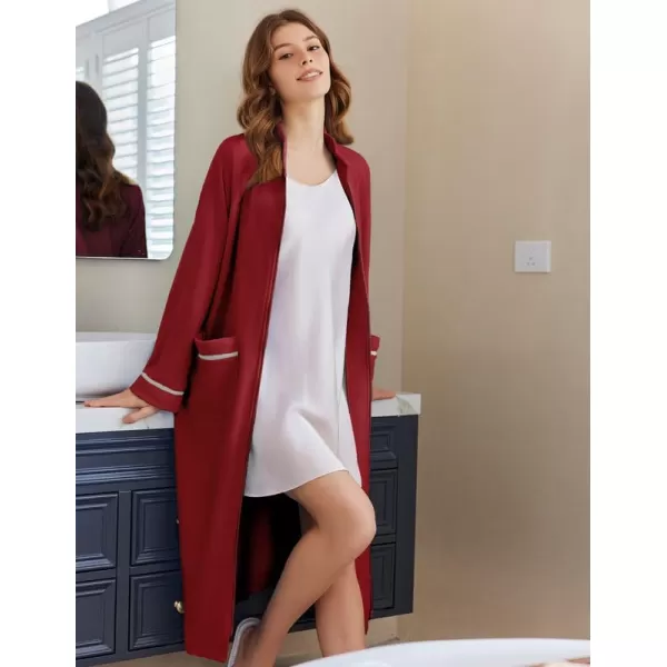 imageEkouaer Womens Zipper Robes Long Sleeve Loungewear Knee Length Housecoat Fleece Bathrobe with Pockets SXXLWine Red