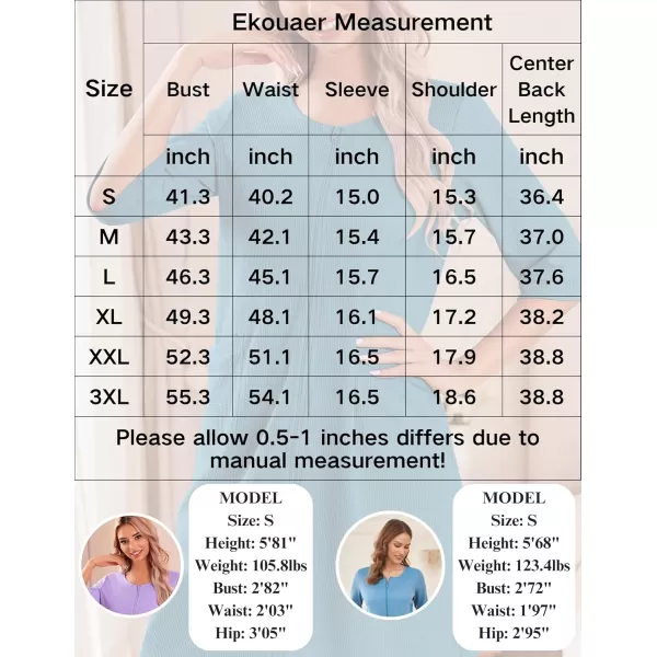 imageEkouaer Zip Up Robes for Women Short Waffle Bathrobe Lightweight Knee Length Housecoat with Pockets Nightgown S3XLDark Blue