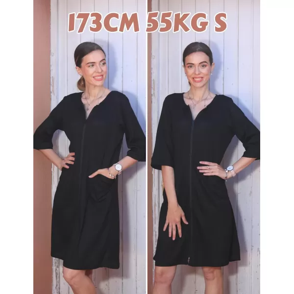 imageEkouaer Zip Up Robes for Women Short Waffle Bathrobe Lightweight Knee Length Housecoat with Pockets Nightgown S3XLPure Black