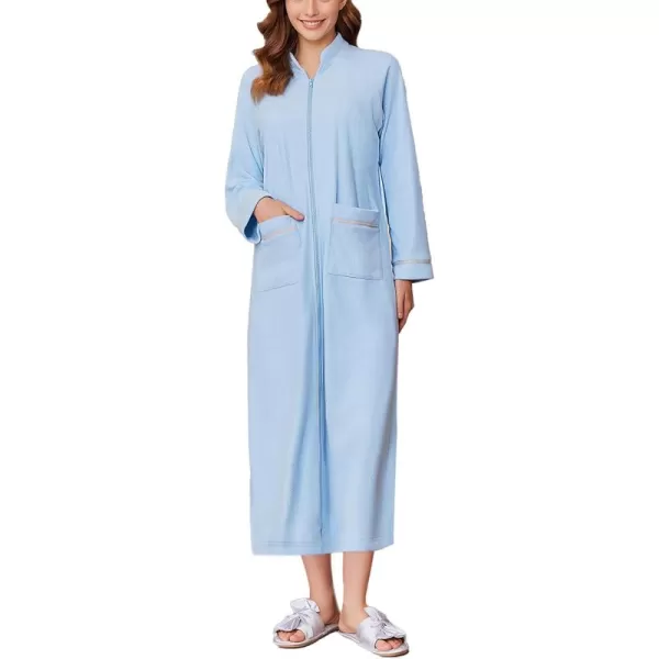 imageEkouaer Womens Zipper Robes Long Sleeve Loungewear Knee Length Housecoat Fleece Bathrobe with Pockets SXXLLight Blue