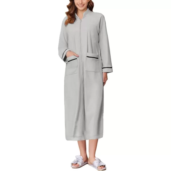 imageEkouaer Womens Zipper Robes Long Sleeve Loungewear Knee Length Housecoat Fleece Bathrobe with Pockets SXXLLight Gray