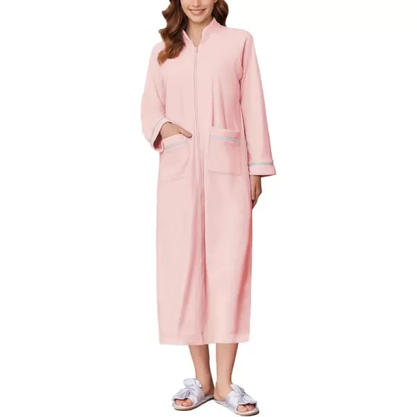 imageEkouaer Womens Zipper Robes Long Sleeve Loungewear Knee Length Housecoat Fleece Bathrobe with Pockets SXXLLight Pink