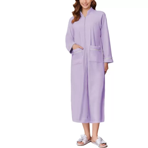 imageEkouaer Womens Zipper Robes Long Sleeve Loungewear Knee Length Housecoat Fleece Bathrobe with Pockets SXXLLilac