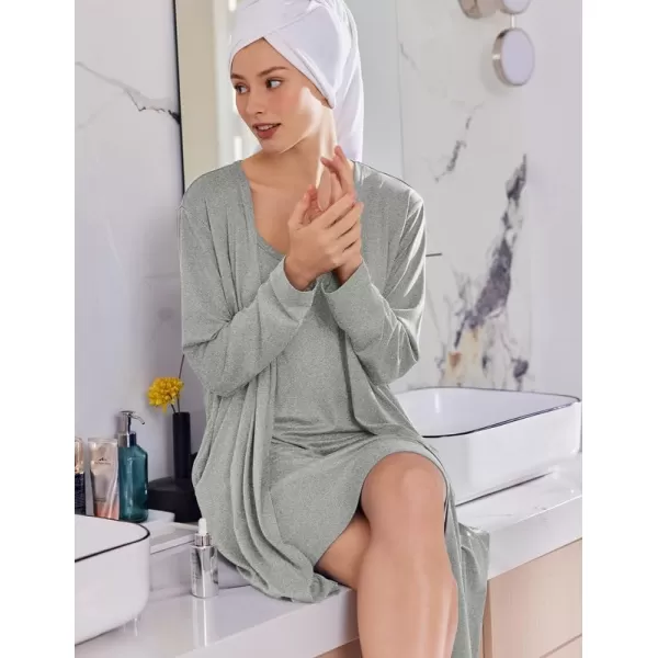 imageEkouaer Robe Sets for Women 2 Pieces Nightgown Long Sleeves Bathrobe Soft Sleepwear 2024 S2XLLight Grey