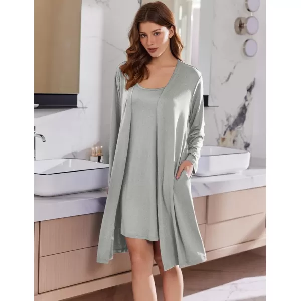 imageEkouaer Robe Sets for Women 2 Pieces Nightgown Long Sleeves Bathrobe Soft Sleepwear 2024 S2XLLight Grey